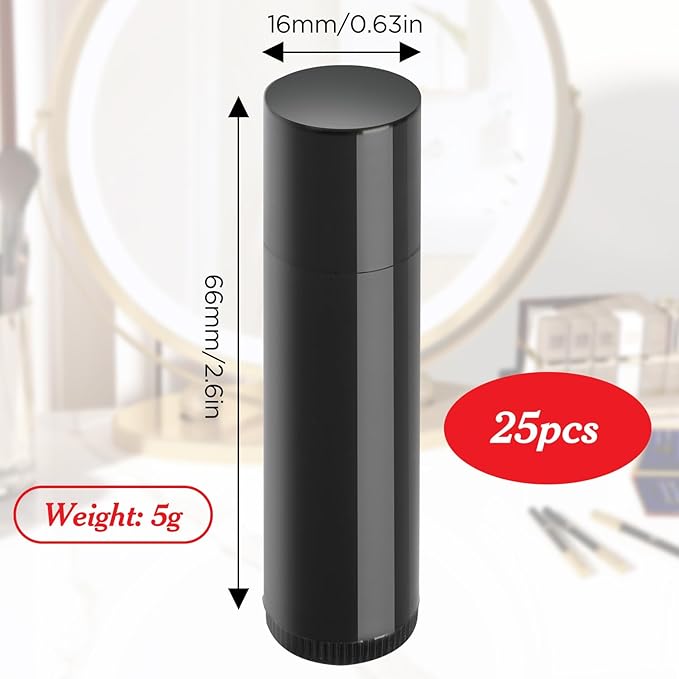 25PCS 3/16 Oz (5.5 ml) Twist up Lip Balm Tubes,Empty Lip balm containers, Echapstick tubes empty, Refillable Lip Balm Bottles, for DIY Homemade Lipsticks,Chapsticks,Homemade Solid Perfume, Black-Velvo Beauty