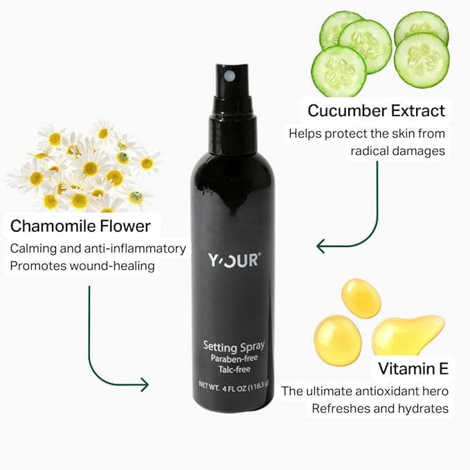 Y’OUR Silk Makeup Setting Spray: Lightweight Hydrating Face Mist; Long-Lasting, Blurring, Natural Finish. Infused with Vitamin E & Minerals, Paraben-Free. Made in USA. 4 fl. oz (118.3g)-Velvo Beauty