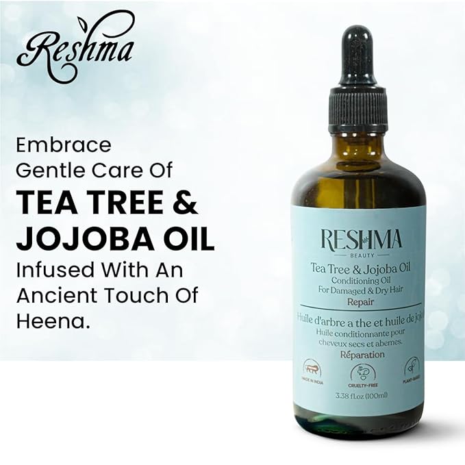 Reshma Beauty Tea Tree & Jojoba Oil – Henna Infused Conditioning Oil for Dry & Damaged Hair | Hydrates, Repairs & Strengthens-Velvo Beauty