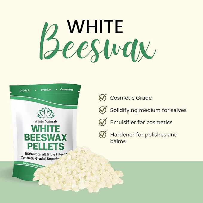 White Beeswax Pellets 8 oz, Pure, Natural, Cosmetic Grade, Bees Wax Pastilles, Triple Filtered, Great For DIY Lip Balms, Lotions, Candles By White Naturals-Velvo Beauty