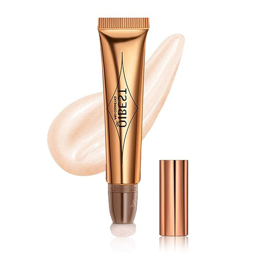 Highlighter Beauty Wand, Cream Liquid Highlighter Makeup Stick, Silky Smooth Face Shimmer Bronzer Stick with Cushion Applicator, Lightweight Body Face Glowing Highlighter, Cruelty-free（Pearl White）-Velvo Beauty