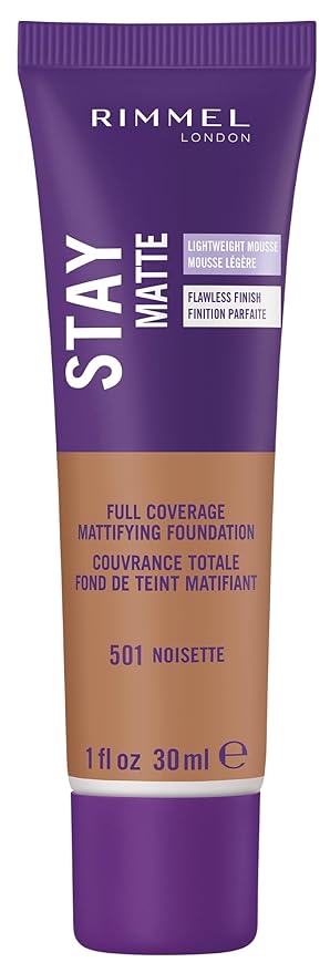 Rimmel London Stay Matte Liquid Mousse - 501 Noisette - Foundation, Lightweight, Shine Control, Oil-Free, 1oz-Velvo Beauty