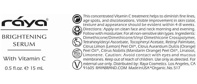 RAYA Brightening Serum (517) | Brightening and Color Restoring Facial Treatment for All Non-Sensitive Skin | Made with Vitamin-C and Vitamin-A-Velvo Beauty
