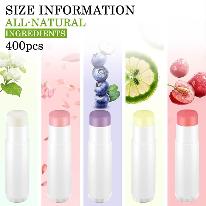 400 Count Lip Balm Bulk with Jasmine, Cherry, Lemon, Blueberry, Rose Flavors Lipstick Prevent Dryness and Chapping Natural Moisturizer For Dry Lips, Unlabeled Filled-Velvo Beauty