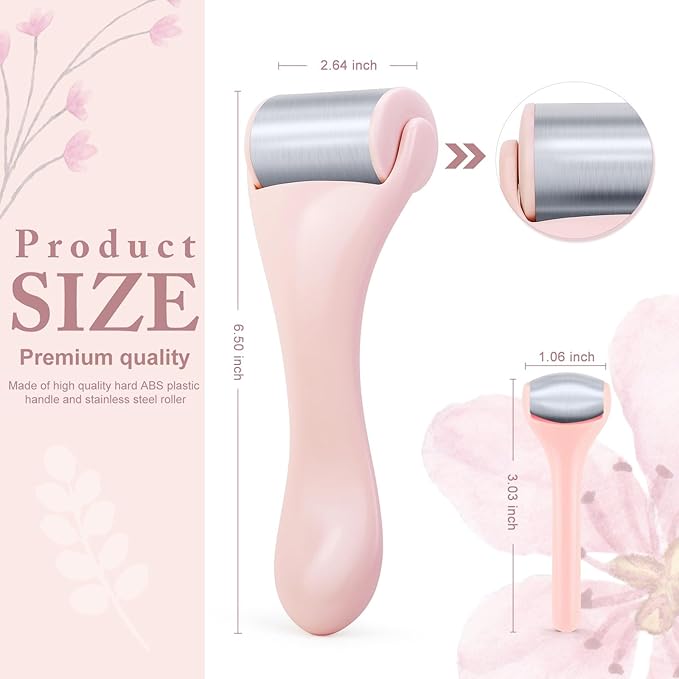Ice Roller for Face and Eye 2 Pcs,Face Roller Skin Care for Puffiness,Migraine,Pain Relief,Eye Roller For Puffy Eyes Dark Circles,Stainless Steel Facial Roller (Pink)-Velvo Beauty
