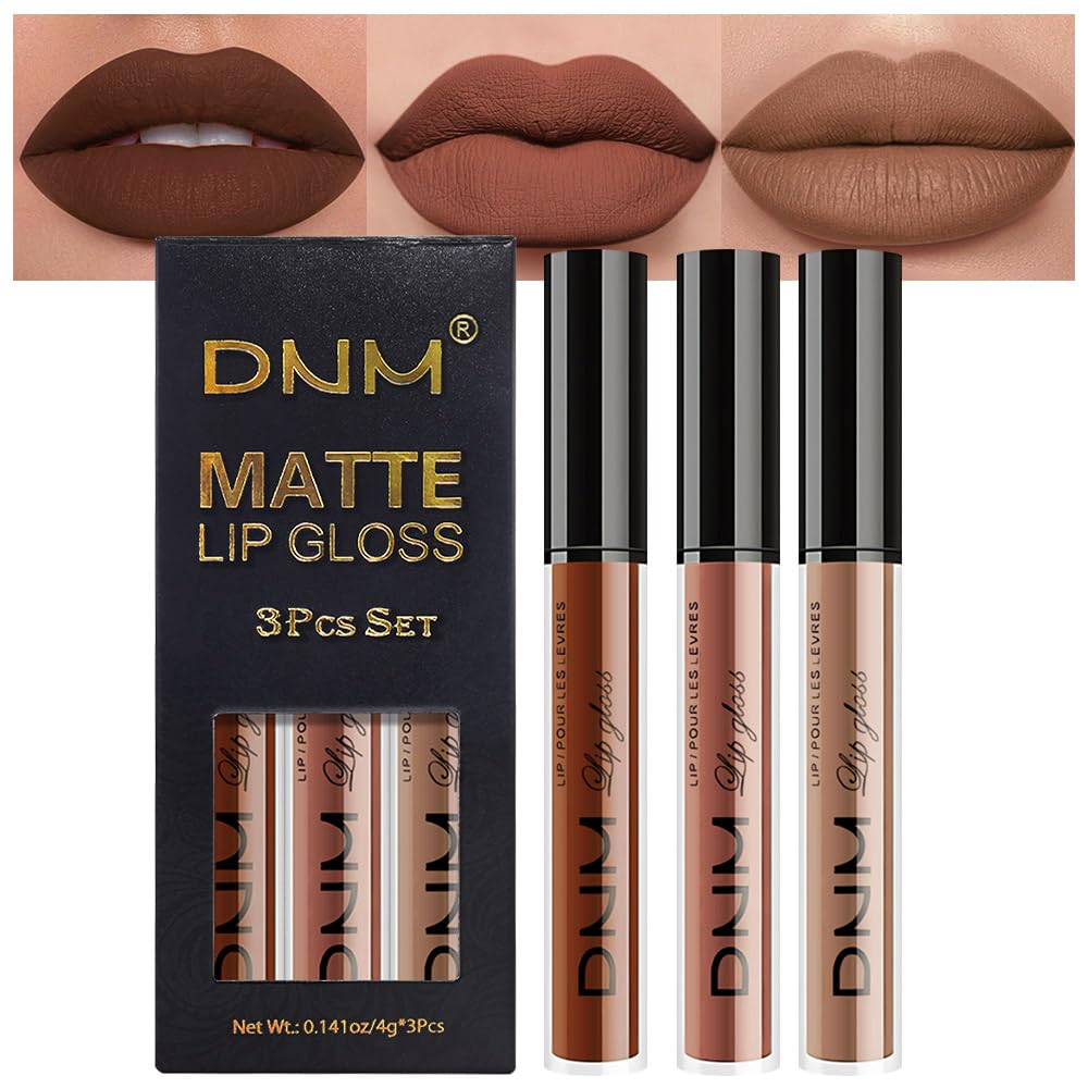 evpct 3Pcs Chocolate Red Brown Nude Matte Liquid Lipstick Lip Stain Sets for Women, Matte Lipstick Long Lasting Waterproof Permanent 24 Hours original, Magic Lip Sticks Pack for Halloween Daily Makeup-Velvo Beauty