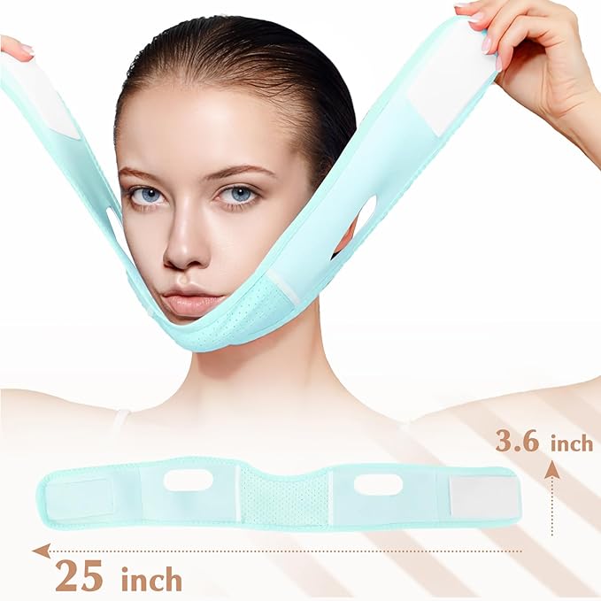 Reusable V Line Lifting Mask with Chin Strap, V Shaped Face Mask for Sagging, Jaw Exerciser (Light Blue)-Velvo Beauty