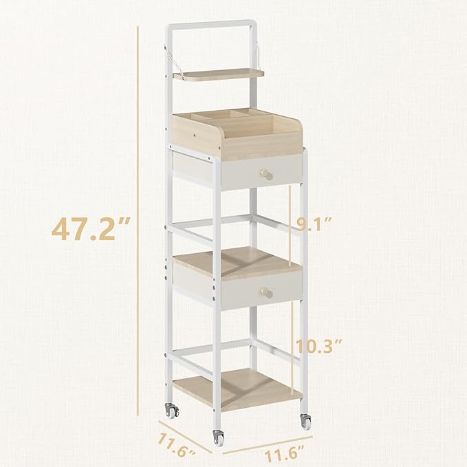 Wisdom Star Makeup Organizer Cart with 2 Drawers, Floor Skincare Organizers, Makeup Storage, Vanity Organizer, Cosmetics Display, Versatile Skin care Perfume Nail Polish Storage Rack for Bathroom-Velvo Beauty