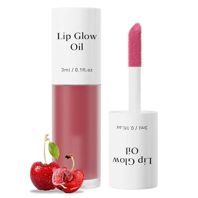 Plumping Lip Oil, Long Lasting Hydrating Lip Stain Lip Balm Cherry Fruit Revitalizing, Transparent Lip Care Oil for Dry Lip (Cherry Red)-Velvo Beauty