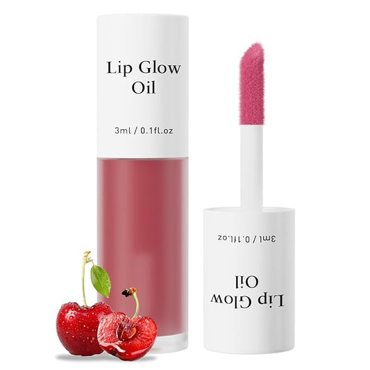 Plumping Lip Oil, Long Lasting Hydrating Lip Stain Lip Balm Cherry Fruit Revitalizing, Transparent Lip Care Oil for Dry Lip (Cherry Red)-Velvo Beauty
