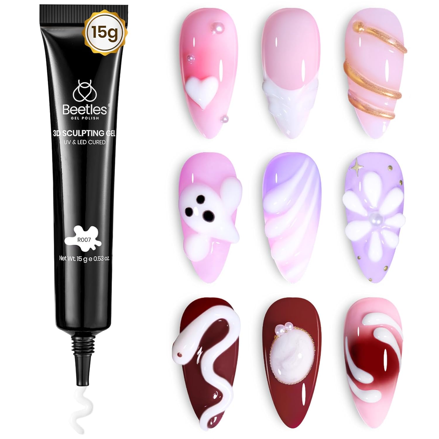 Beetles Sculpting Gel 3D Nail Art - Halloween White No Wipe Nail Polish 3D Rhinestone Building Multi-Function Drawing Gel for DIY Manicure Designs-Velvo Beauty