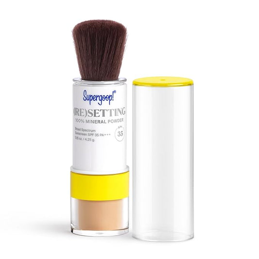 Supergoop! (Re) setting Mineral Powder, Medium - 0.15 oz - Makeup Setting Powder + Broad Spectrum SPF 35 PA+++ Sunscreen - With Ceramides, Olive Glycerides & Coated Silica Spheres-Velvo Beauty