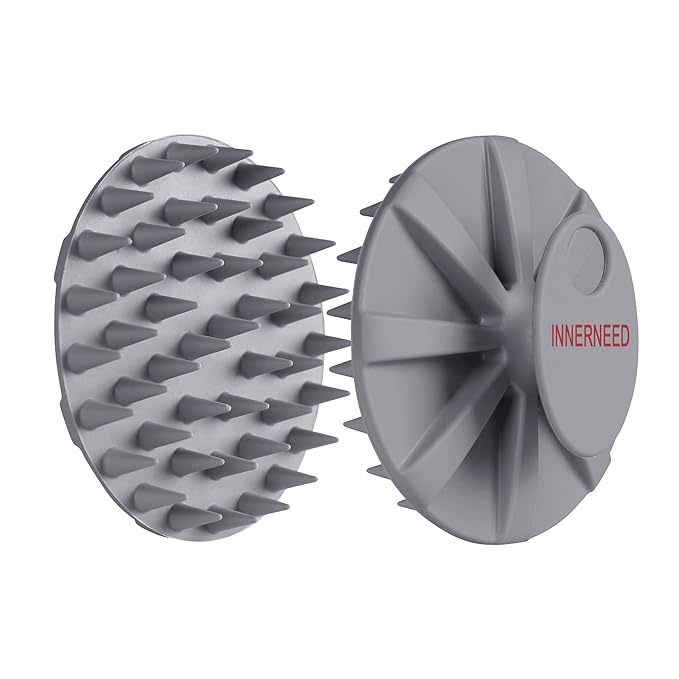 INNERNEED One-Piece Scalp Massager Shampoo Brush, Wet & Dry Scalp Care Head Scrubber Hair Washing, Soft Silicone Bristles, for Hair Growth, Dandruff Removal, Comfortable for All Hair Types (Gray)-Velvo Beauty