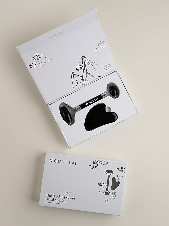 Mount Lai Obsidian Gua Sha Facial Tools, Black Obsidian Gua Sha Facial Tools Set and Roller, Guasha Tool for Face to Relieve Muscle Tension and Reduce Puffiness, Anti Aging Skin Care Sets for Women-Velvo Beauty