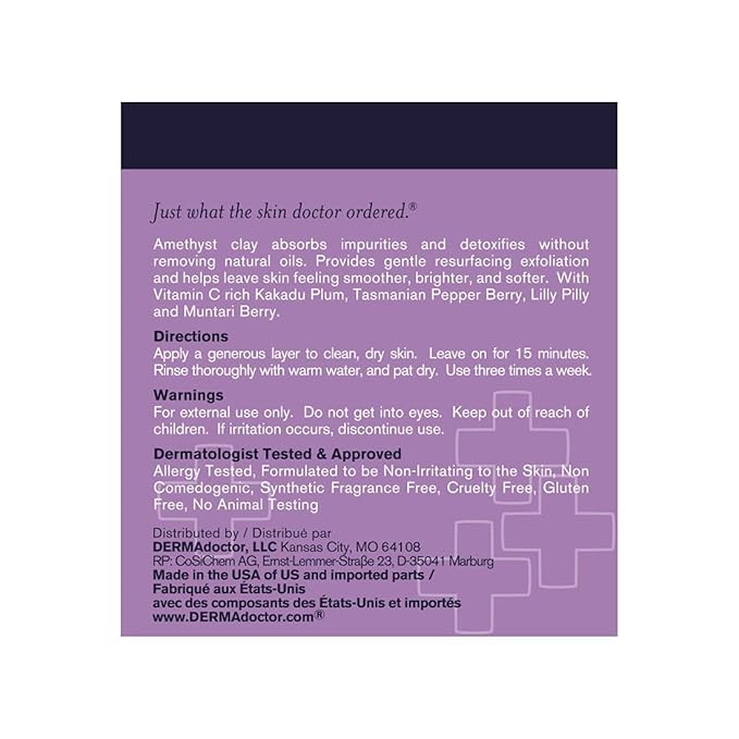 DERMAdoctor Kakadu C Amethyst Clay Detox Mask - 1.69 oz-Velvo Beauty