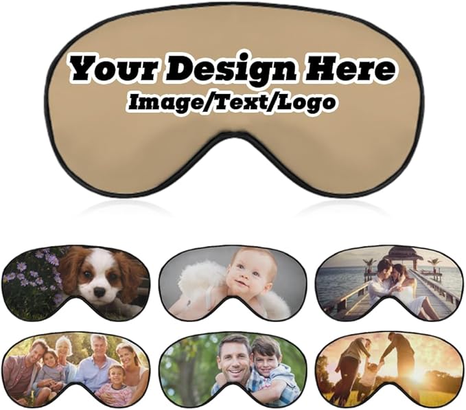 Customize Eye Mask Personalized Sleep Mask Upload Your Image Text Logo Custom Eye Cover with Adjustable Strap for Men Women Friends Brothers and Sisters, Tan, 8.1"x4.1"-Velvo Beauty