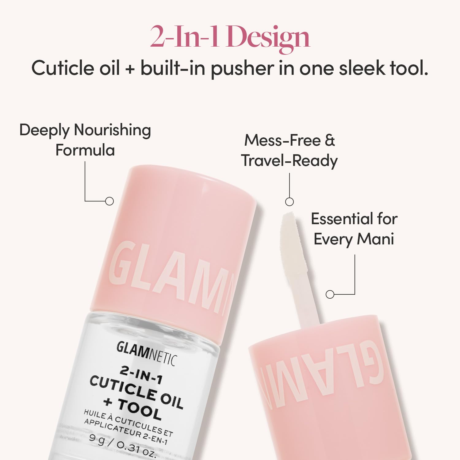 Glamnetic 2-in-1 Cuticle Oil | Nourishing Cuticle Serum & Cuticle Pusher For Healthy Nails | Overnight, Hyaluronic Acid & Botanical Oils - 0.31 Oz-Velvo Beauty