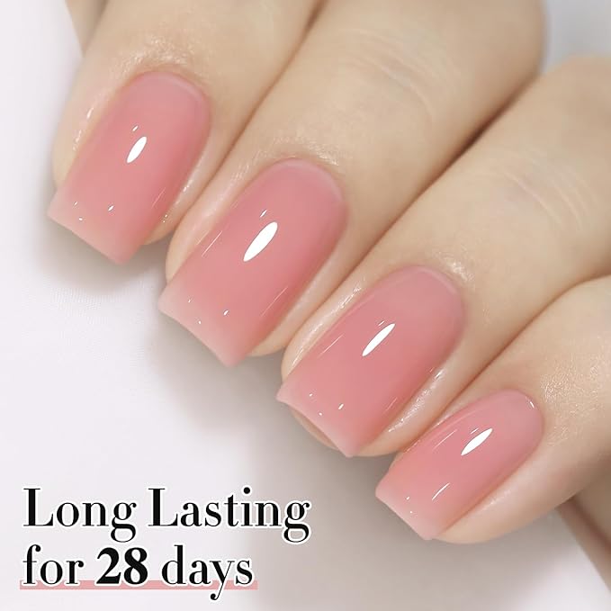 Double Rhythm 0.50 OZ Translucent Gel Polish Same Color Same Bottle Sheer Pastel Neutral Natural Milky 15 ML Jelly UV Nail Art DIY at Home (Jelly Rose Pink-A1380)-Velvo Beauty