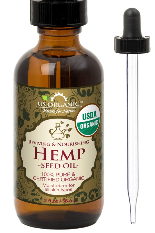 US Organic Hemp Seed Oil, Certified Organic, Pure & Natural, Cold Pressed Virgin, Unrefined, Amber Glass Bottle with Glass Eye Dropper for Easy Application (2 oz (56 ml))-Velvo Beauty