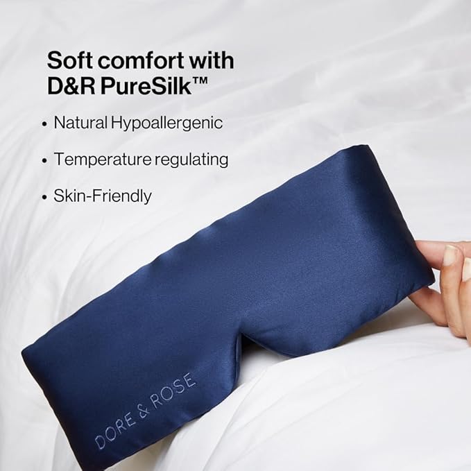 Dore & Rose Deep Sleep Mask Light Blocking, 23 Momme Mulberry Silk Eye Mask, Ultra Soft, Adjustable - Travel Sleeping Mask for Men & Women - Dark Blue-Velvo Beauty