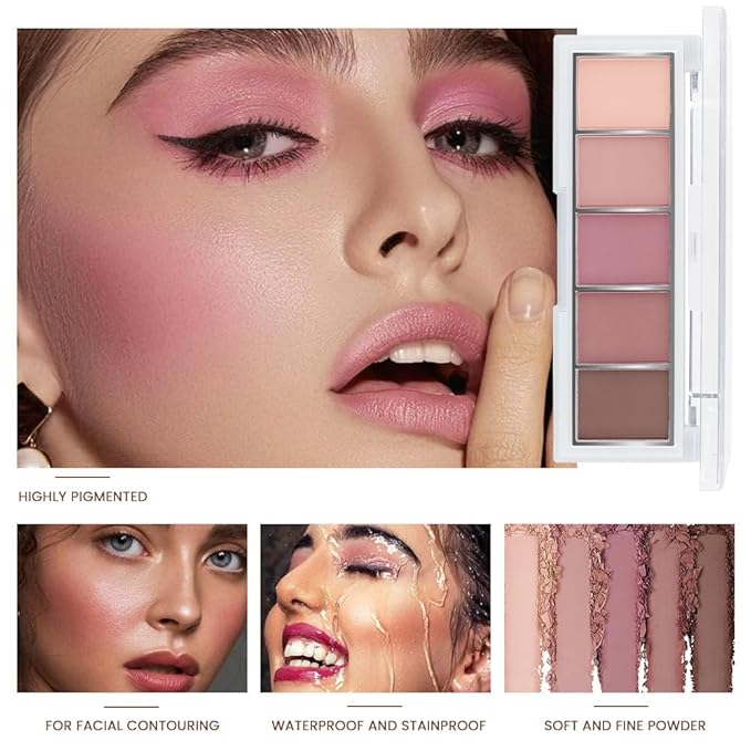 5 Colors Matte Pink Eyeshadow Makeup Palette, Nude Pink Rose Mauve Brown Cocoa Neutral Matte Cream Mini Eye Shadow Palette Makeup for Older Women Blue Green Eye, Blush Contour Palettes sombras de ojos-Velvo Beauty