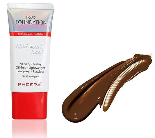 AQUAPURITY PHOERA Full Coverage Foundation New Formula Waterproof Long Lasting Oil Free Velvet Matte Liquid Foundation for Oily Skin Flawless Makeup Base Cream Concealer (110 Truffle)-Velvo Beauty