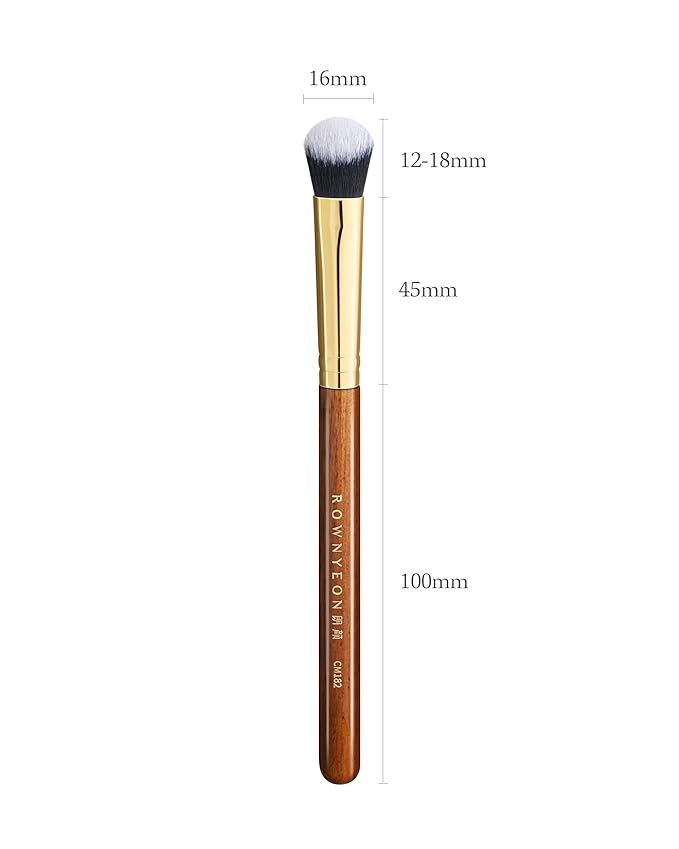 Desert Oak Series Precision Angled Dome Highlight Brush - Small Nylon Bristles for Targeted Cream/Liquid Highlighter, Under-Eye, Nose Bridge & Detail Work, Bubinga Handle & Brass Ferrule (CM 182)-Velvo Beauty
