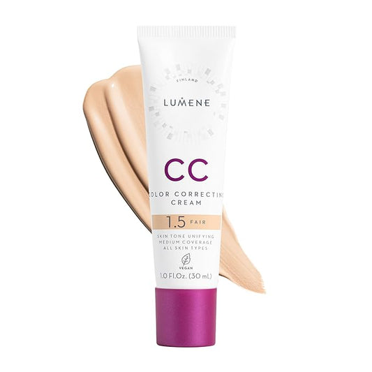 Lumene Color Correcting CC Cream - Lightweight Foundation - Medium Coverage - Redness Reducing Face Makeup for a Glowing Complexion - Vegan Formula + Suitable for All Skin Types - Fair (1 fl oz)-Velvo Beauty