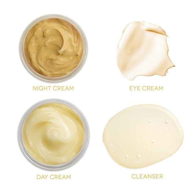 Earth To Skin Facial Care Starter Set: Manuka Honey Cleanser (1.0 Fl Oz), Day Gel Cream (0.5 Fl Oz), Night Cream (0.5 Fl Oz), and Royel Jelly Eye Cream (0.23 Fl Oz)-Velvo Beauty