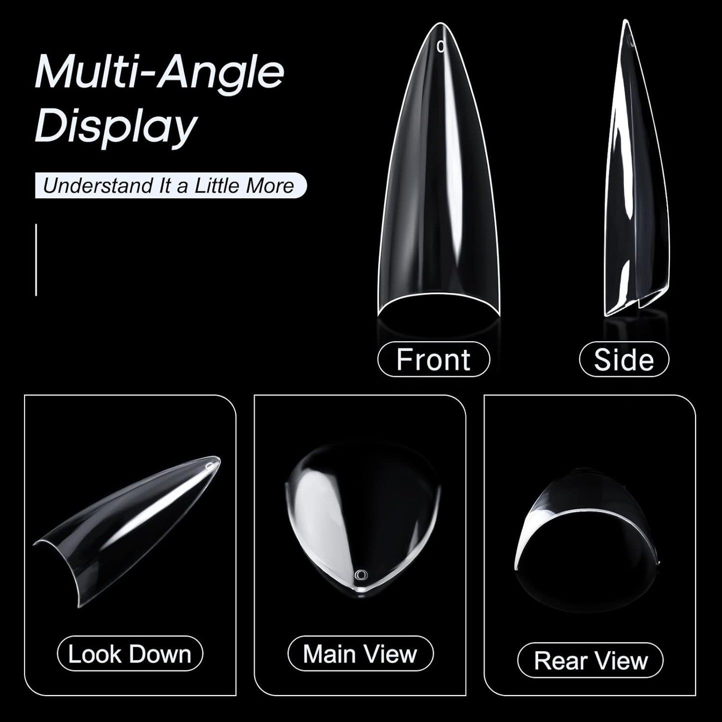 Ranrose 120PCS Short Nail Tips,Short Soft Gel Stiletto Nail Tips Half Cover False Nail Almond Shape Point Acrylic Sharp Artificial False Nail For DIY-Velvo Beauty