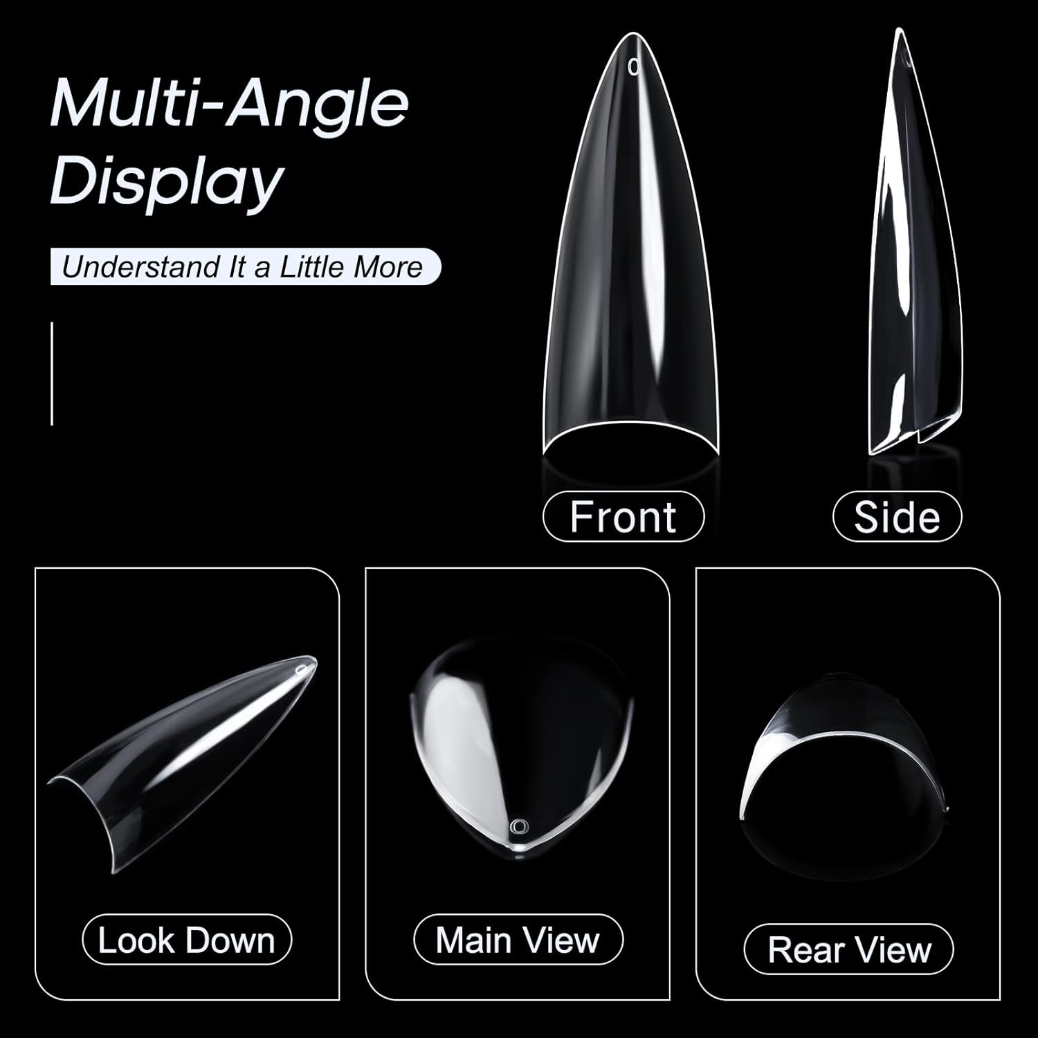 Ranrose 120PCS Short Nail Tips,Short Soft Gel Stiletto Nail Tips Half Cover False Nail Almond Shape Point Acrylic Sharp Artificial False Nail For DIY-Velvo Beauty