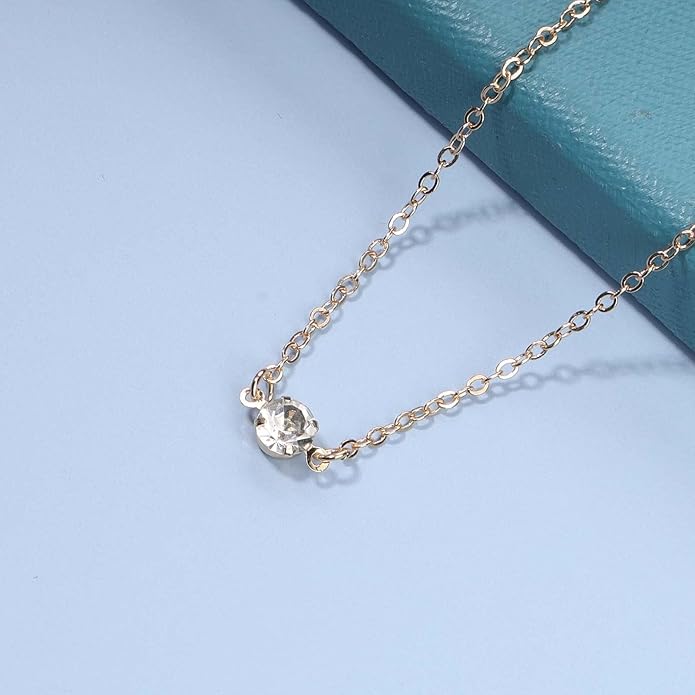 Boho Tiny Crystal Choker Gold Clear Quartz Pendant Necklace Minimal Dot CZ Choker Necklace Simple Everyday Necklace Wedding Necklace Jewelry for Women and Girls Gifts-Velvo Beauty