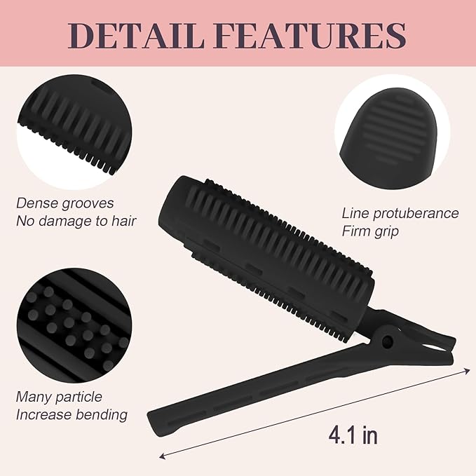 4PCS Volumizing Hair Clips for Root Lift & Volume - Instant Bangs Roller Clips for Effortless Curls & Lift - Velcro Rollers For Hair - Hair Rollers For Women - Black-Velvo Beauty