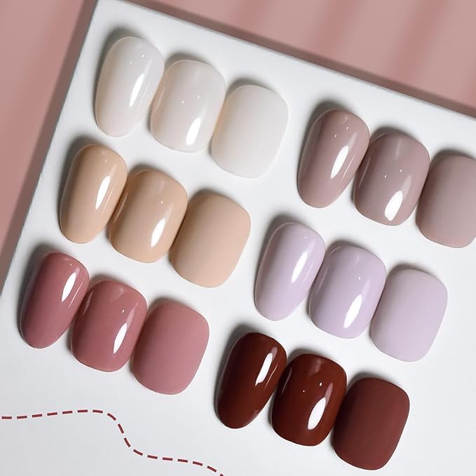 JODSONE 10ml Nude Pink Gel Nail Polish Set 6Colors Long Lasting Neutral Brown Red Purple Nail Polish Lacquer Glossy Art for Nail and Salon Need U V Lamp-Velvo Beauty