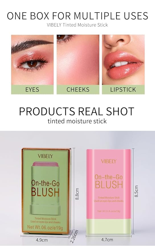 Multi-Use Makeup Blush Stick, Cream Blush Stick, Tinted Solid Moisturizer Stick for Cheek & Eyes & Lips, Waterproof Natural Nude Makeup, Suitable for All Skin (3#Coral Orange)-Velvo Beauty