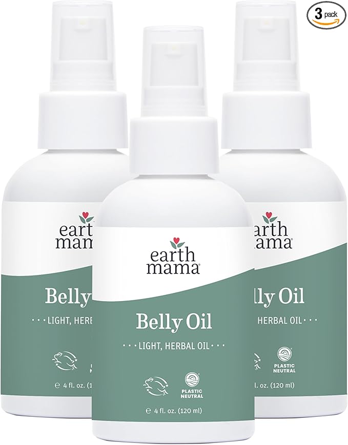 Earth Mama Belly Oil for Dry Skin | Calendula Skin Care Moisturizer Oil to Encourage Natural Elasticity and Help Prevent Stretch Marks During Pregnancy and Postpartum, 4-Fluid Ounce (3-Pack)-Velvo Beauty