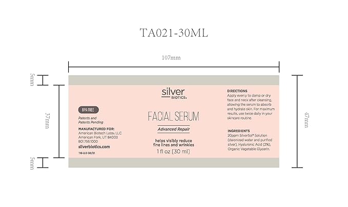 Silver Biotics Anti-aging Colloidal Nano-Silver Facial Serum Gel | Great For Blemishes, Scars & More All Natural Face Care | 20 PPM Silversol + 2% Hyaluronic Acid | 1 fl oz-Velvo Beauty