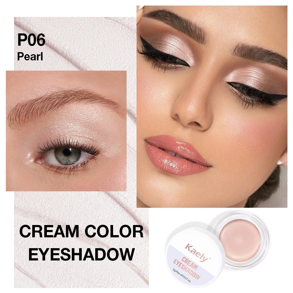 Kaely Single Cream Eyeshadow Pot, Pearl Translucent Eye Shadow for Older Women High Pigmented Waterproof, Natural Eyeshadow Palette Makeup Brightener, sombras en crema para ojos, Blendable, P06-Velvo Beauty
