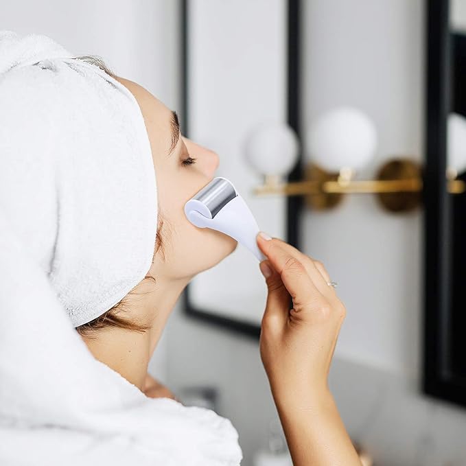 MAANGE Ice Roller For Face & Eye Roller for Puffiness,Stainless Steel Facial Roller Ice Face Roller Mini Roller Set (white 2 pcs)-Velvo Beauty