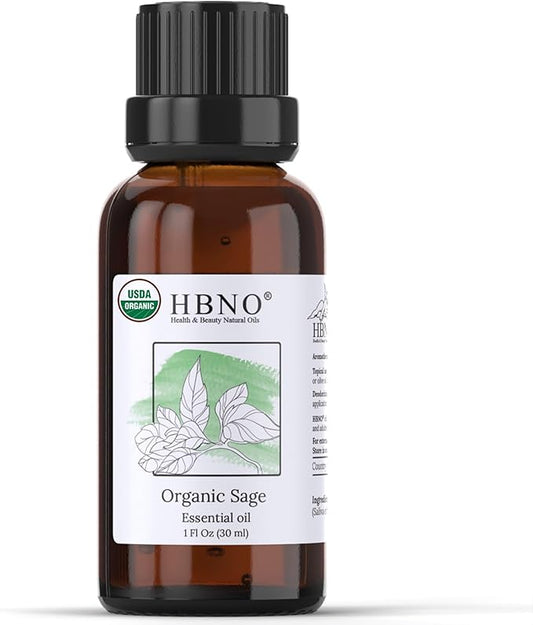 HBNO Organic Sage Essential Oil - 1 oz (30ml) - USDA Certified Organic Sage Essential Oil for Aromatherapy, Soap Making, DIY, Fragrances, Diffuser.-Velvo Beauty