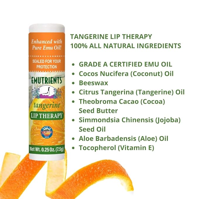 Montana Emu Ranch - Lip Therapy Lip Balm - 0.25 Ounce - Tangerine Flavor - Made with Pure Emu Oil-Velvo Beauty