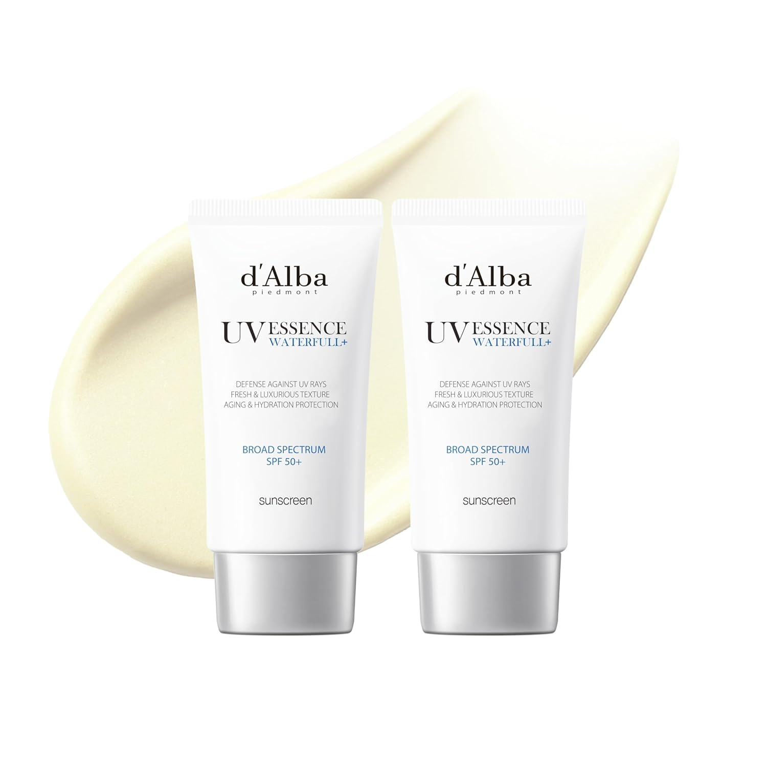 [2 ea] d'alba Piedmont Italian White Truffle Waterfull Essence Sunscreen, Vegan Skincare, Lightweight Sunscreen with BROAD SPECTRUM SPF 50+, Glowy, All Skin Types, Korean Skin Care (2 x 1.69 fl. oz)-Velvo Beauty