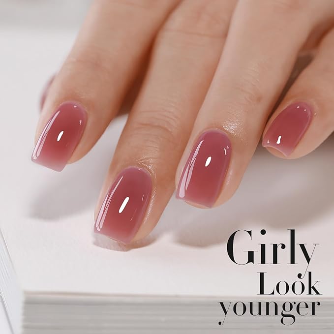 Double Rhythm 0.50 OZ Translucent Gel Polish Same Color Same Bottle Sheer Pastel Neutral Natural Milky 15 ML Jelly UV Nail Art DIY at Home (Deep Purple Pink-A1513)-Velvo Beauty