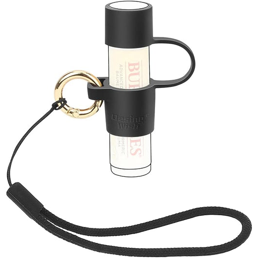 Desing Wish Silicone Lip Balm Holder with Cap Cover Portable Chapstick Holder Keychain Sleeve Lip Balm Key Chain with Key Ring and Wrist Strap Lanyard - Black-Velvo Beauty