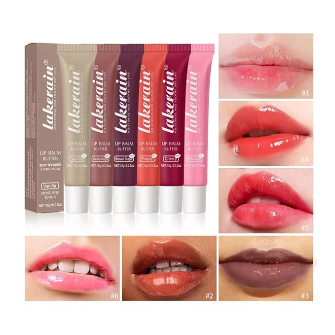 3 Colors Lip Butter Balm Set，Vanilla Vanilla Beige Brown Sugar, Lasting Moisture Non Stick Glow Resurrection Cream Lip Oil Gloss Trio Lip Care Makeup(123# Vanilla + Vanilla Beige+Brown Sugar)-Velvo Beauty