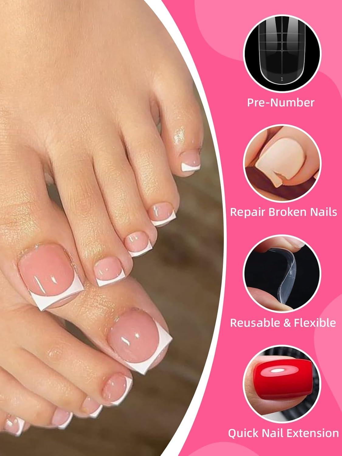 600 Pcs Toe Nail Dual Forms for Poly Extension Gel, EBANKU Toenail Extension Forms Reusable Full Cover Molds for French Tip Acrylic Toenails Pedicure for Salon & DIY at Home 15 Sizes-Velvo Beauty