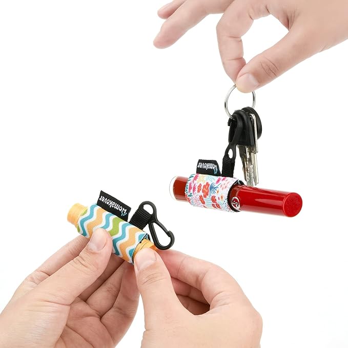 6 Pack Compact Clip-On Chapstick Holder Premium Release Clip Neoprene Sleeve Lip Balm with Clip Fits Most Standard Lip Balm, Large-Velvo Beauty