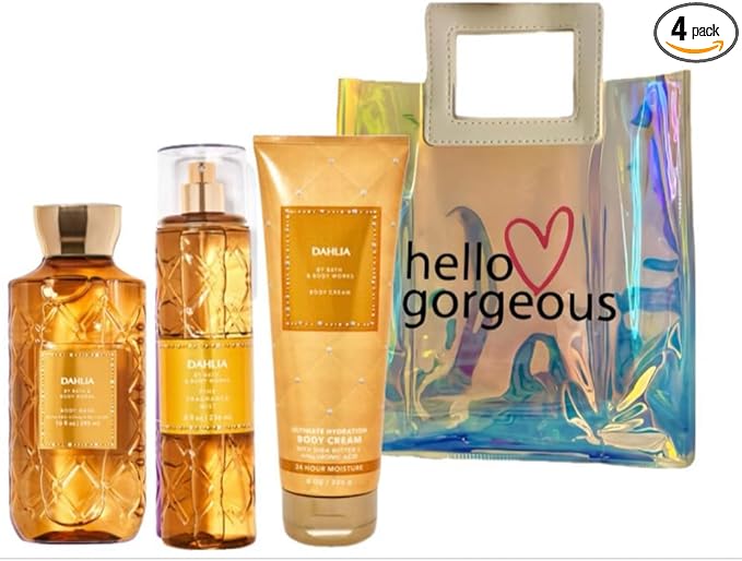 Bath & Body Works - 3 Piece Bundle - Spray - Body Cream - Shower Gel - Full Size and Gift Bag HELLO GORGEOUS (Dahlia)-Velvo Beauty