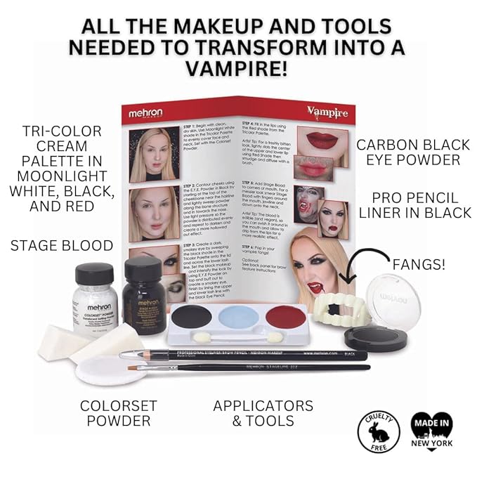 Mehron Makeup Premium Character Kits| Makeup Kits for Halloween & Cosplay| Made in the USA | Complete Makeup Kit | Includes all Makeup, Tools, & Instructions on How to Create the Look | (Vampire)-Velvo Beauty