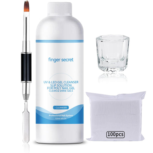 Slip Solution 4Fl.Oz Slip Solution Nail Extension Gel Liquid Slip Solution for Poly Gel Nails with Brush Spatula Glass Cup Nail Cleaning pads Gel Cleanser for Nails-Velvo Beauty